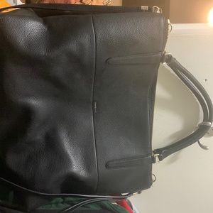 Leather Coach laptop/ briefcase- black w/ gold embellishments & shoulder strap.